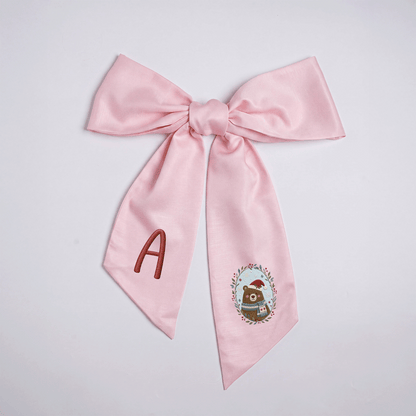 Personalized Monogram Christmas Bear Embroidered Linen Door Wreath Sash, Custom Initial Holiday Wreath Bow Sash Decor, Festive Front Door Home Accessories