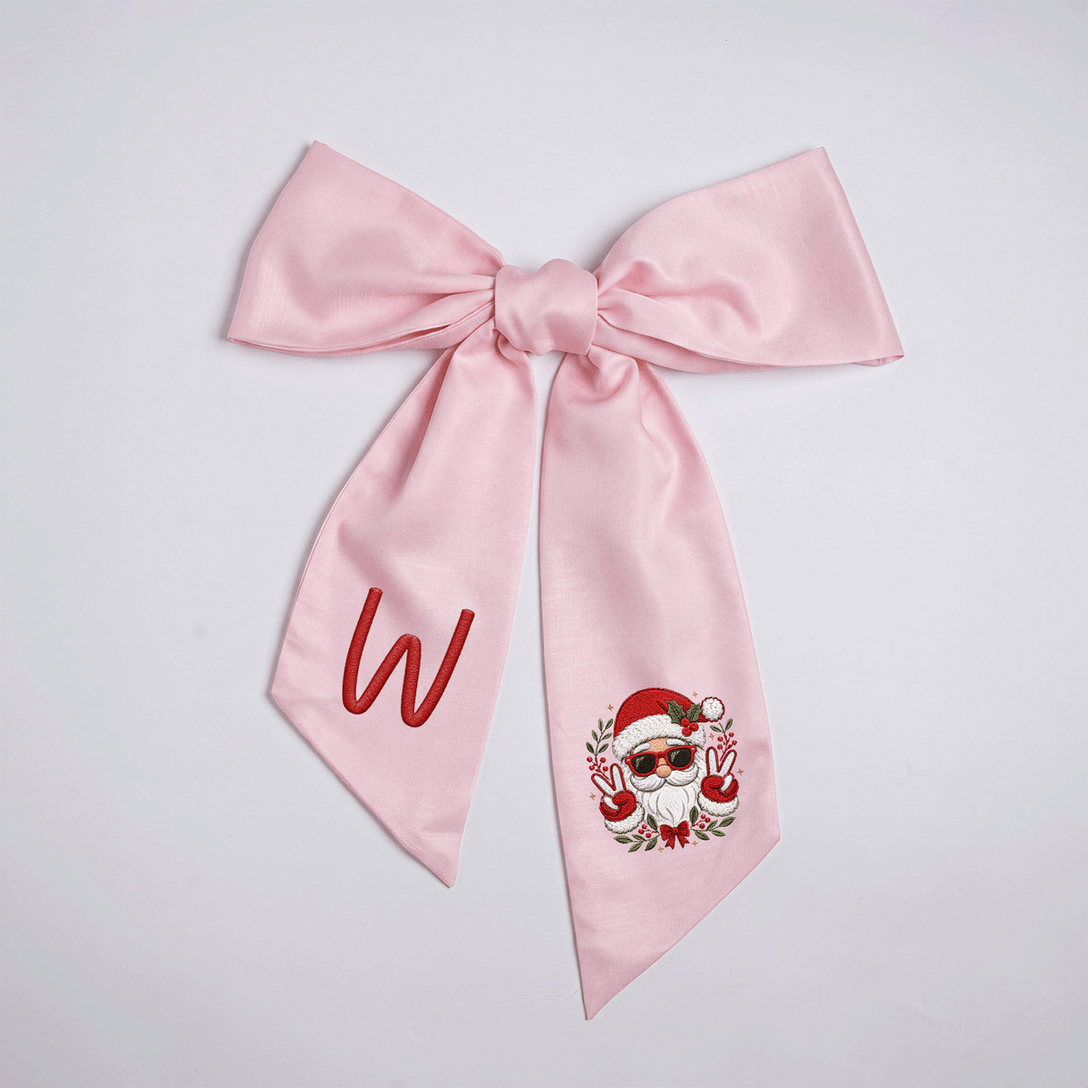 Custom Monogram Cool Santa Embroidered Christmas Wreath with Sash, Personalized Initial Holiday Front Door Wreath & Seasonal Home Decor