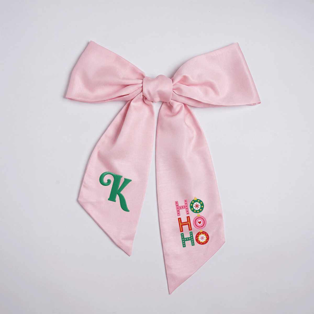 Custom Letter Christmas Ho Ho Ho Embroidered Linen Wreath Sash, Personalized Monogram Festive Ornament Bow Sash for Front Door Decor