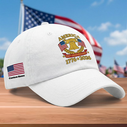 Proud America 1776–2026 – Patriotic Gift for America 250th Anniversary – Personalized Embroidered Baseball Cap