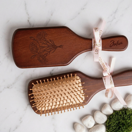 Personalized Bamboo Paddle Hairbrush – Custom Name Mother’s Day Gift for Mom