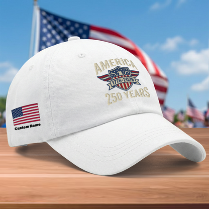 America 250th Anniversary 1776-2026 Embroidered Baseball Cap – Custom Name Patriotic USA Washed Denim Hat