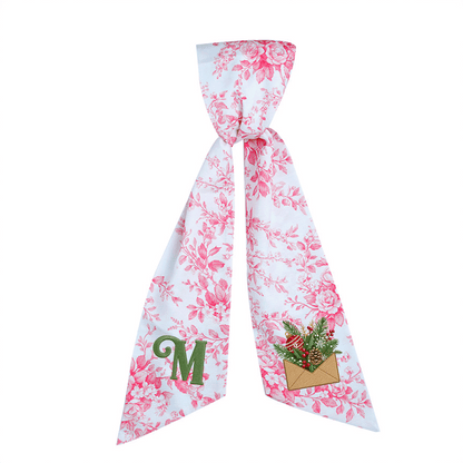 Custom Letter Christmas Envelope Embroidered Linen Wreath Sash, Personalized Monogram Holiday Bow Sash for Front Door Decor