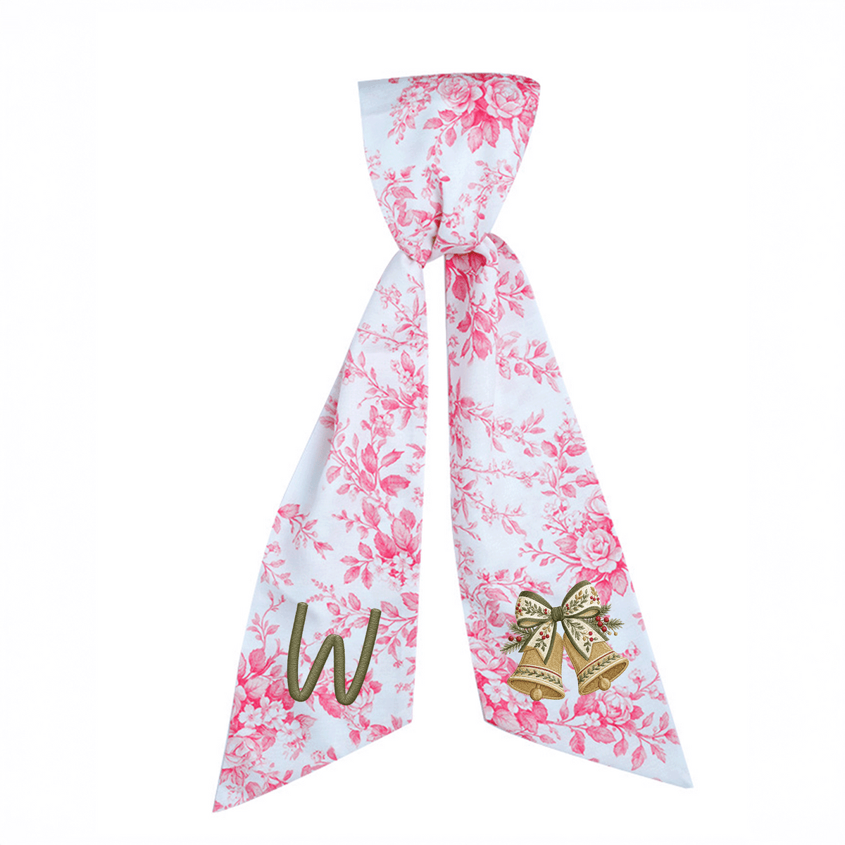 Personalized Monogram Golden Christmas Bells Embroidered Linen Door Wreath Sash, Custom Initial Holiday Wreath Bow Sash Decor, Festive Front Door Home Accessories