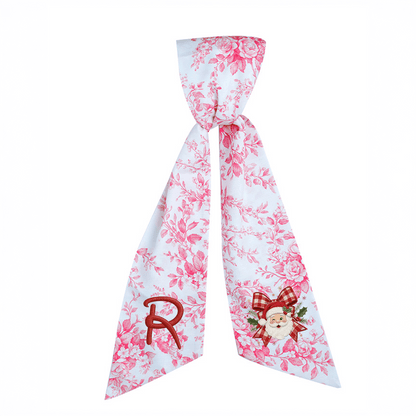 Custom Monogram Vintage Santa Embroidered Christmas Wreath with Sash, Personalized Initial Red Gingham Bow Santa Holiday Wreath & Front Door Decor