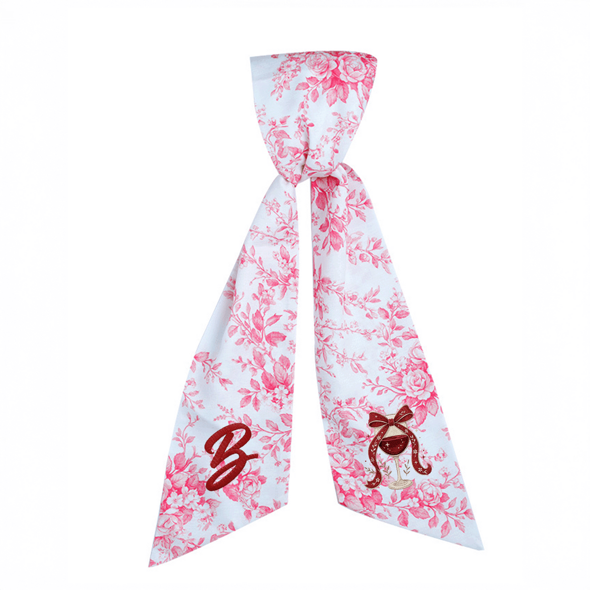Custom Letter Christmas Red Wine Glass Embroidered Linen Wreath Sash, Personalized Monogram Holiday Bow Sash for Door Decor
