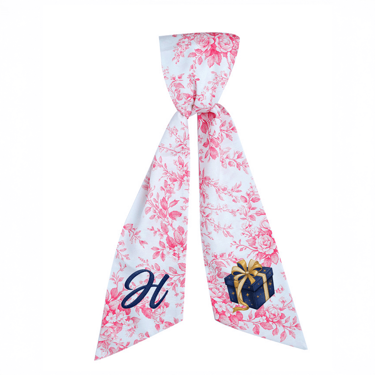 Custom Letter Christmas Gift Box Embroidered Linen Wreath Sash, Personalized Monogram Holiday Bow Sash for Door Decor