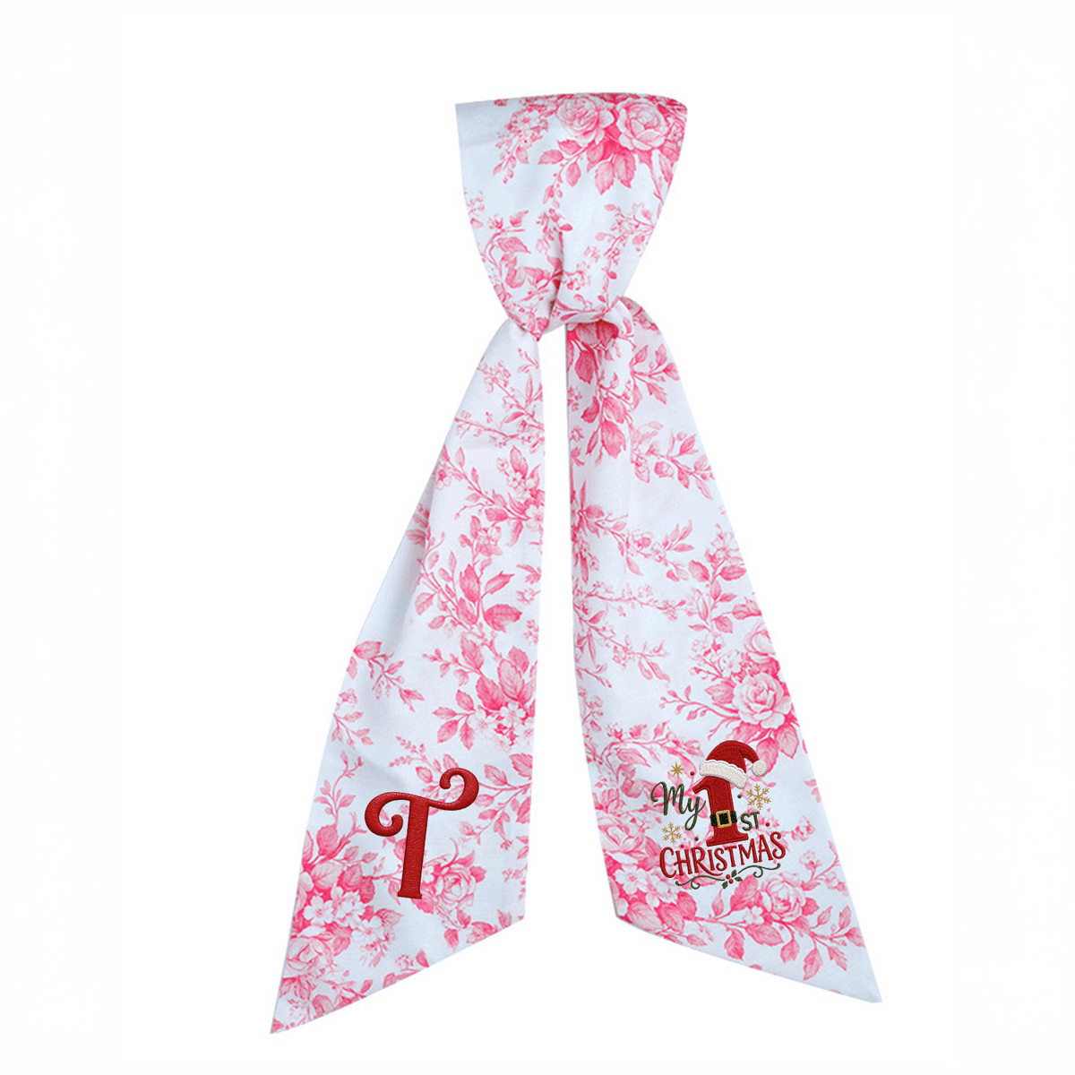Custom Letter My 1st Christmas Embroidered Linen Wreath Sash, Personalized Monogram Holiday Bow Sash for Baby First Christmas Decor