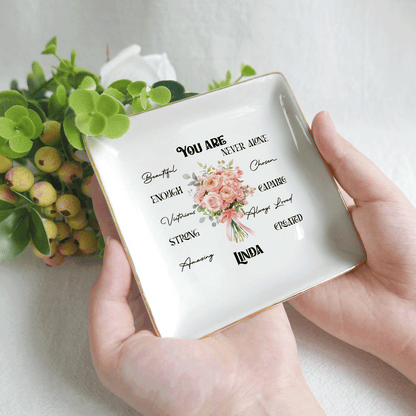 Personalized Bible Verse Ring Dish with Birth Flower – Faith Gift for Mom & Daughter – Christian Jewelry Tray