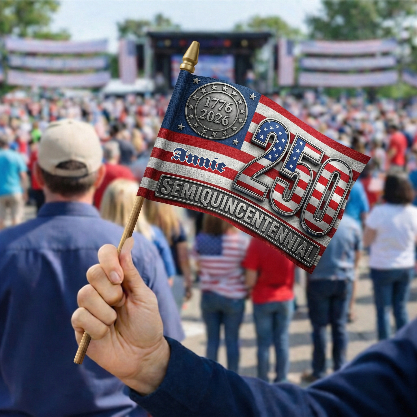 America 250 Semiquincentennial Handheld Flag – Personalized USA Patriotic Flag 1776–2026