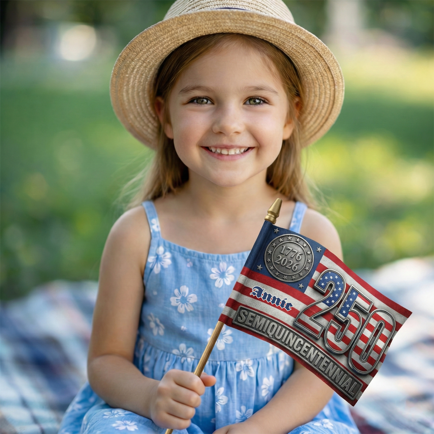 America 250 Semiquincentennial Handheld Flag – Personalized USA Patriotic Flag 1776–2026