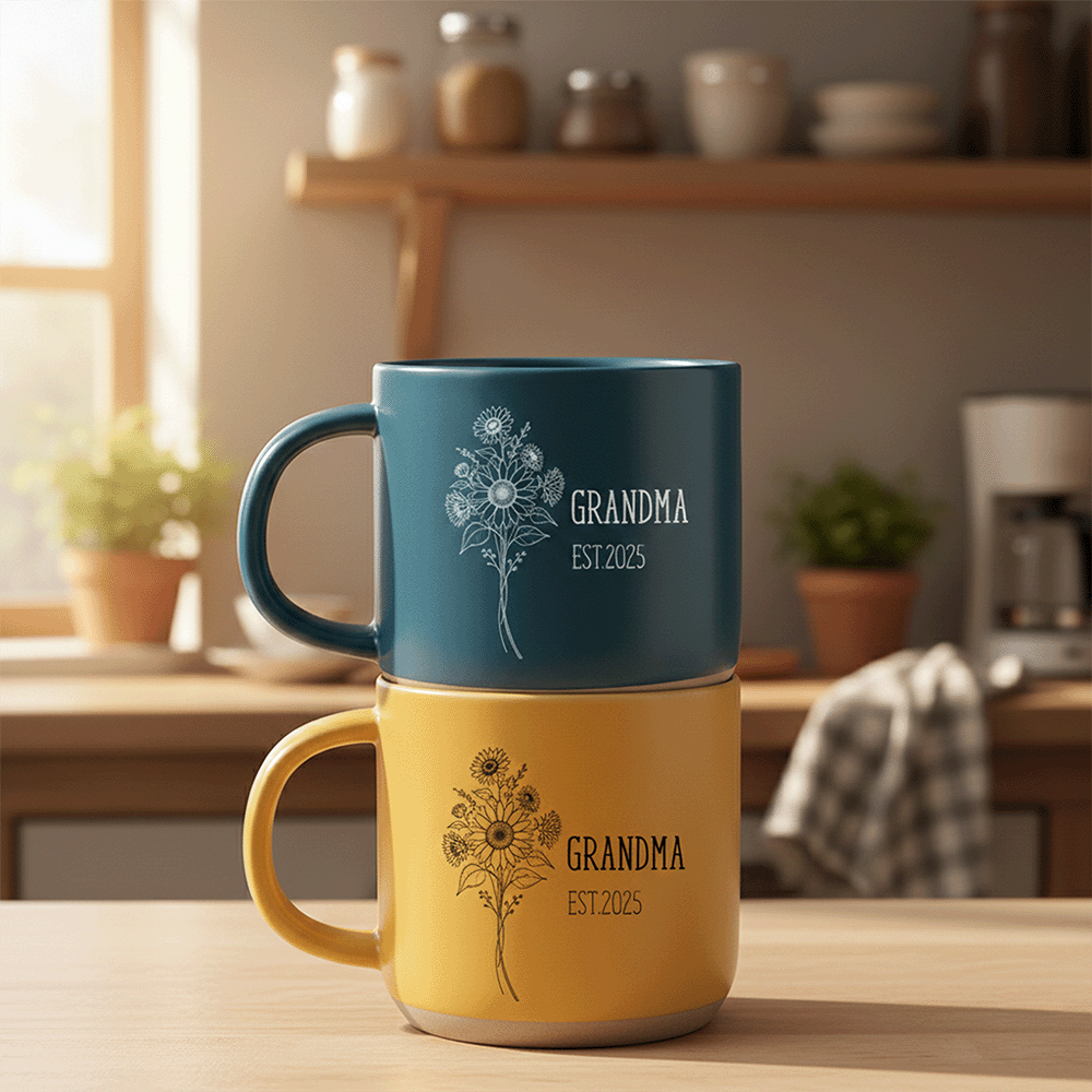 Bloom with Love – Meaningful Mother’s Day Gift for Mom – Personalized Engraved Flower Coffee Mug