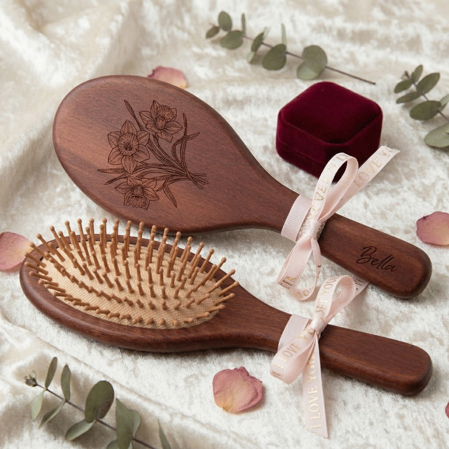 Personalized Bamboo Paddle Hairbrush – Custom Name Mother’s Day Gift for Mom