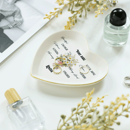 Personalized Bible Verse Ring Dish with Birth Flower – Faith Gift for Mom & Daughter – Christian Jewelry Tray