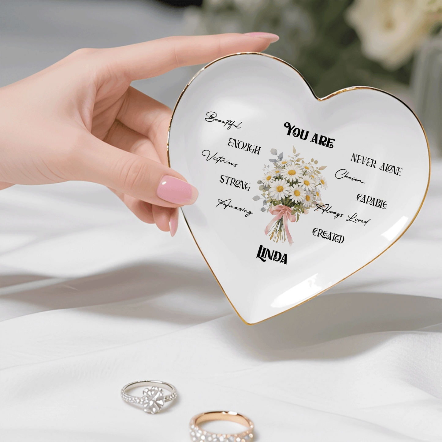 Personalized Bible Verse Ring Dish with Birth Flower – Faith Gift for Mom & Daughter – Christian Jewelry Tray