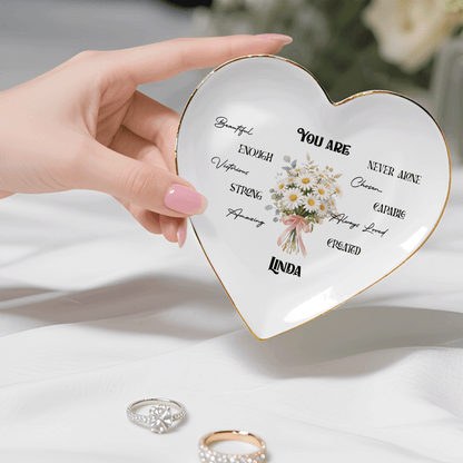 Personalized Bible Verse Ring Dish with Birth Flower – Faith Gift for Mom & Daughter – Christian Jewelry Tray