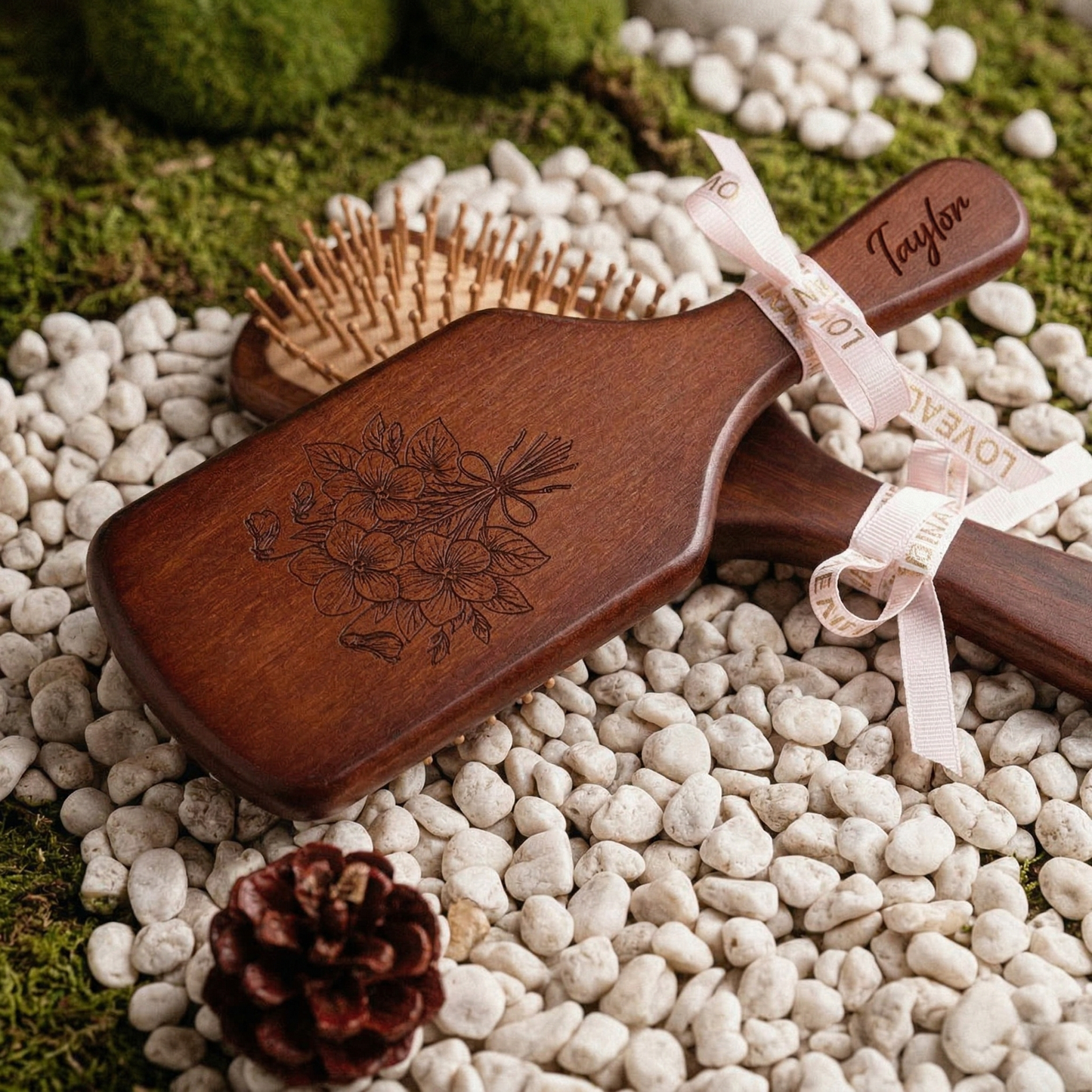 Personalized Bamboo Paddle Hairbrush – Custom Name Mother’s Day Gift for Mom