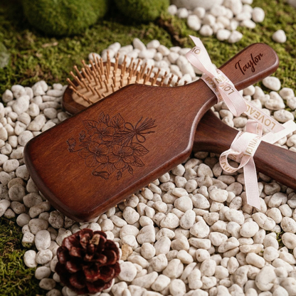 Personalized Bamboo Paddle Hairbrush – Custom Name Mother’s Day Gift for Mom
