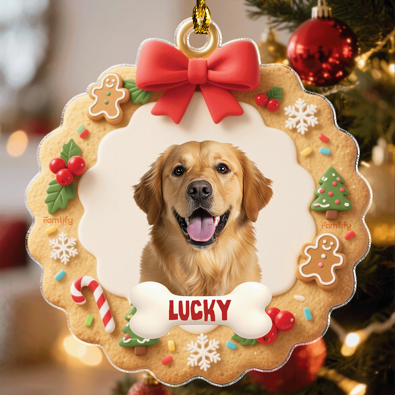 Lovely Pet Face Gingerbread – Custom Photo Personalized Acrylic Ornament