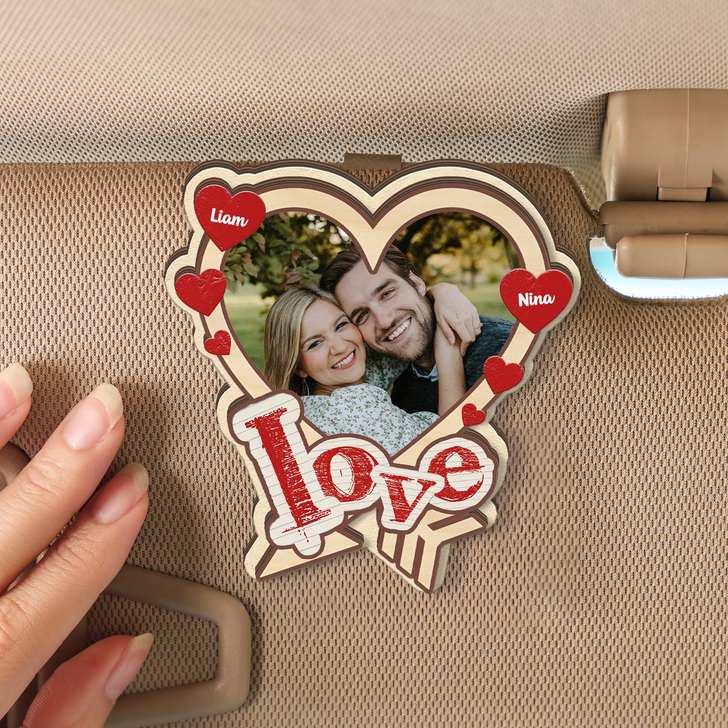 A Daily Love Reminder – Romantic Car Gift for Couples – Personalized Photo 2-Layer Wooden Car Clip