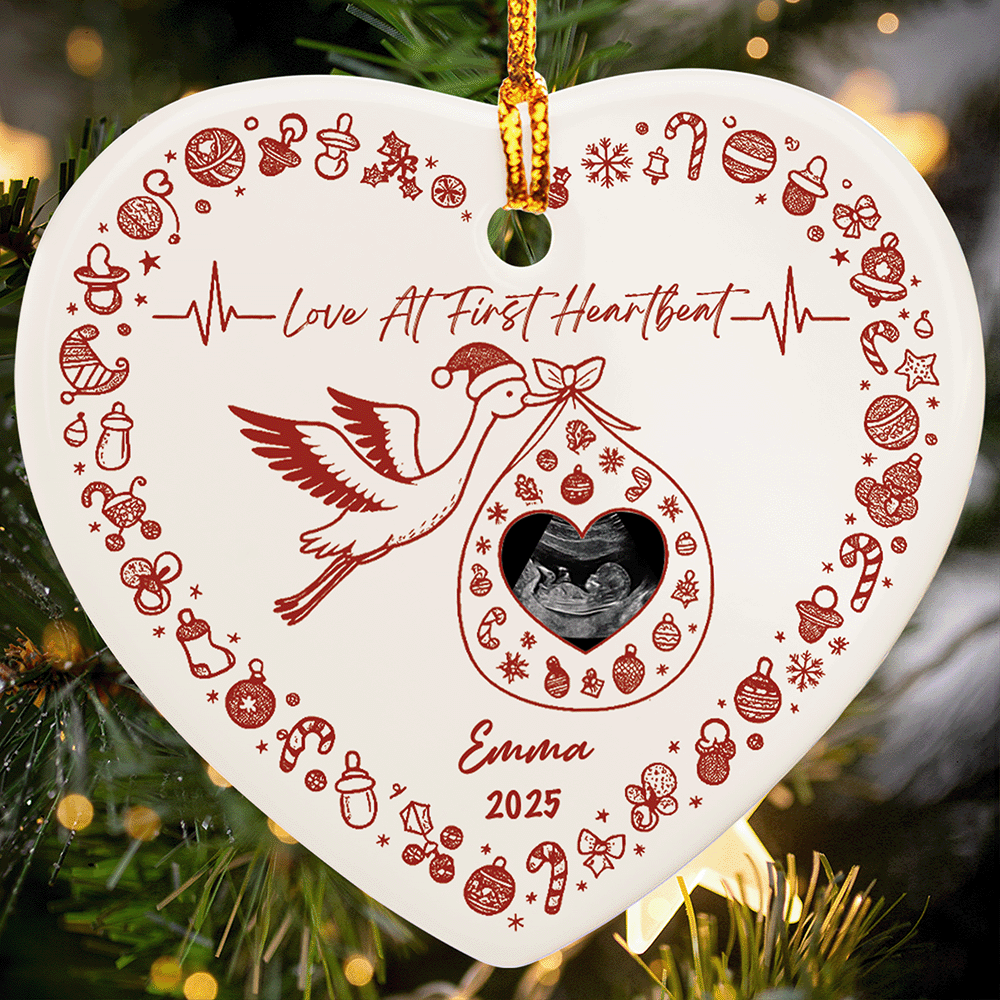 Obstetric Ultrasound Personalized Heart Shape Ceramic Ornament