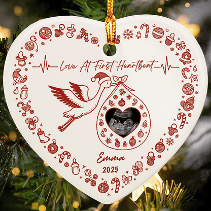 Obstetric Ultrasound Personalized Heart Shape Ceramic Ornament