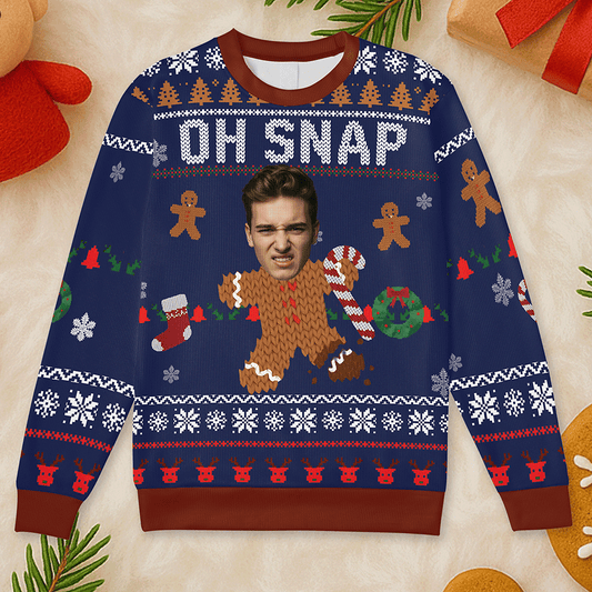 Oh Snap Gingerbread Custom Face Sweater – Personalized Photo Ugly Christmas Sweater