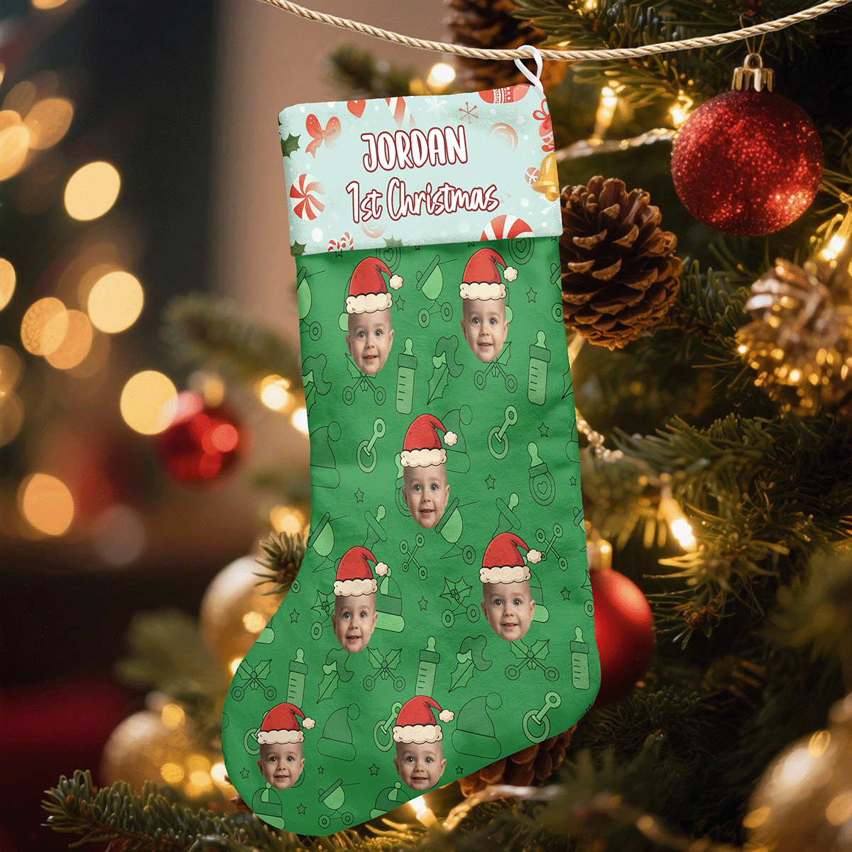 Personalized Baby Face First Christmas Stocking