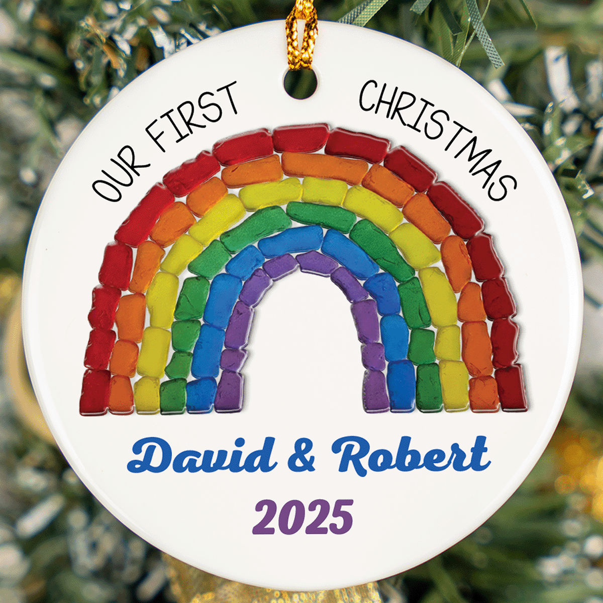 Our First Christmas As A Married Rainbow Couple Ceramic Acrylic Ornament