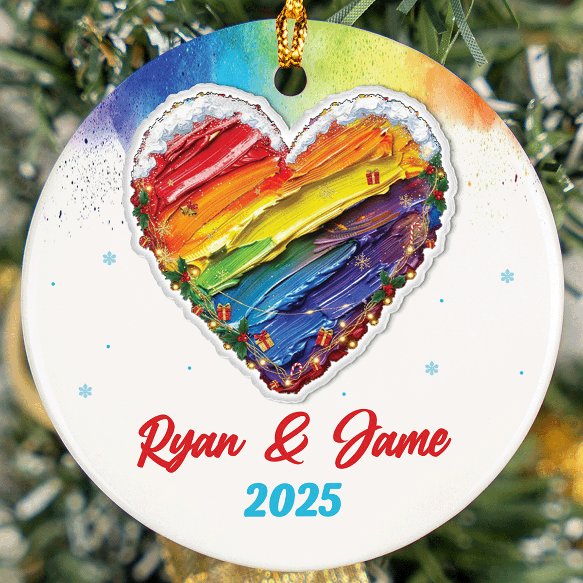 Personalized Rainbow Christmas Ceramic Acrylic Ornament