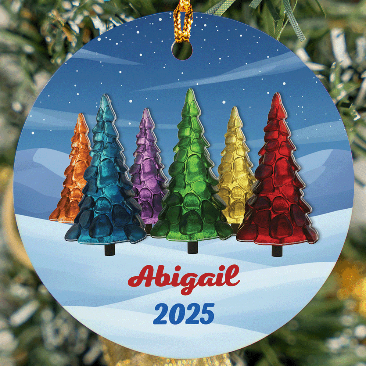 Personalized Rainbow Christmas Tree Ceramic Acrylic Ornament