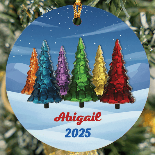Personalized Rainbow Christmas Tree Ceramic Acrylic Ornament