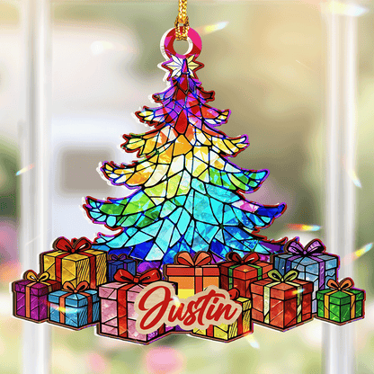 Personalized Rainbow Christmas Wood And Hologram Ornament
