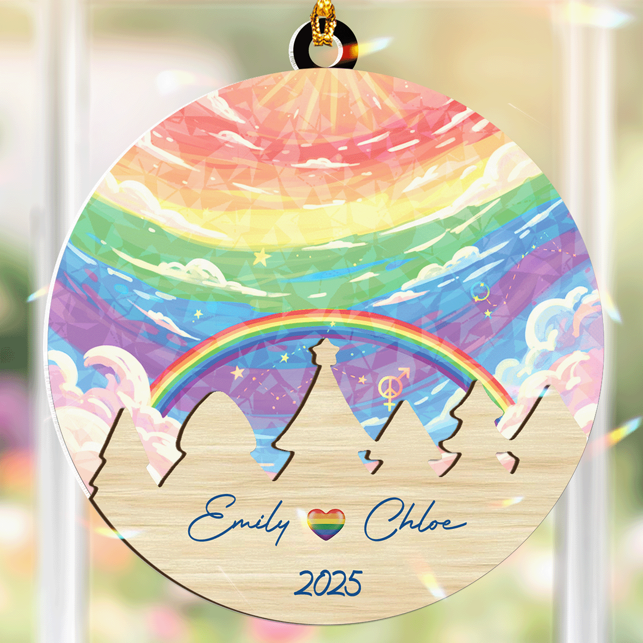 Rainbow Ever After Wood And Hologram Ornament