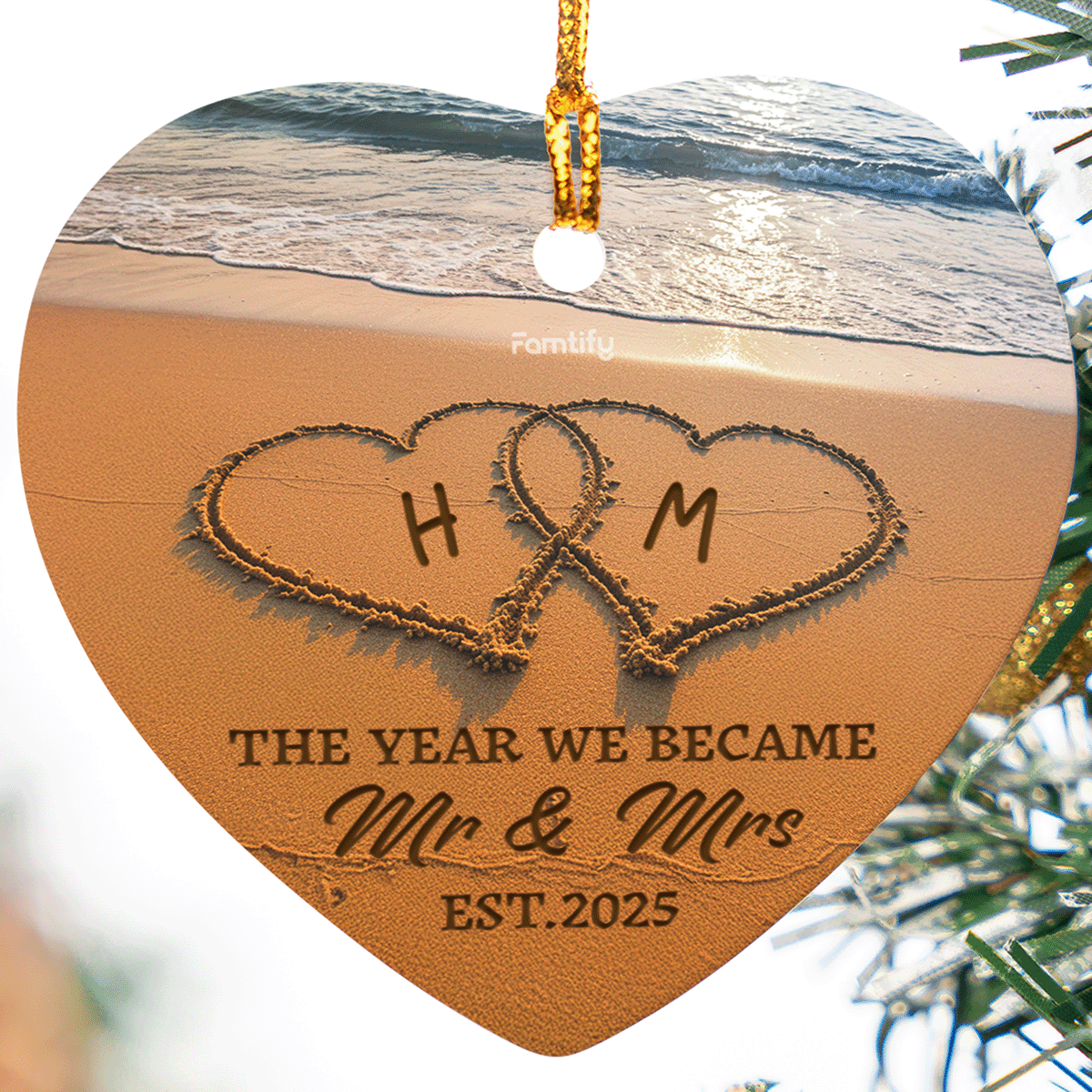 Write Our Names In Sand - Personalized Ceramic Ornament