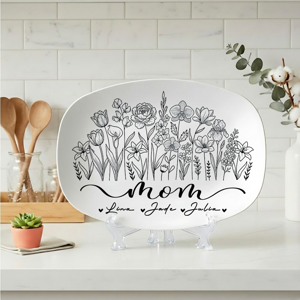 Wildflower Love for Mom – Personalized Kids Names Platter – Mother’s Day Gift Keepsake Dish