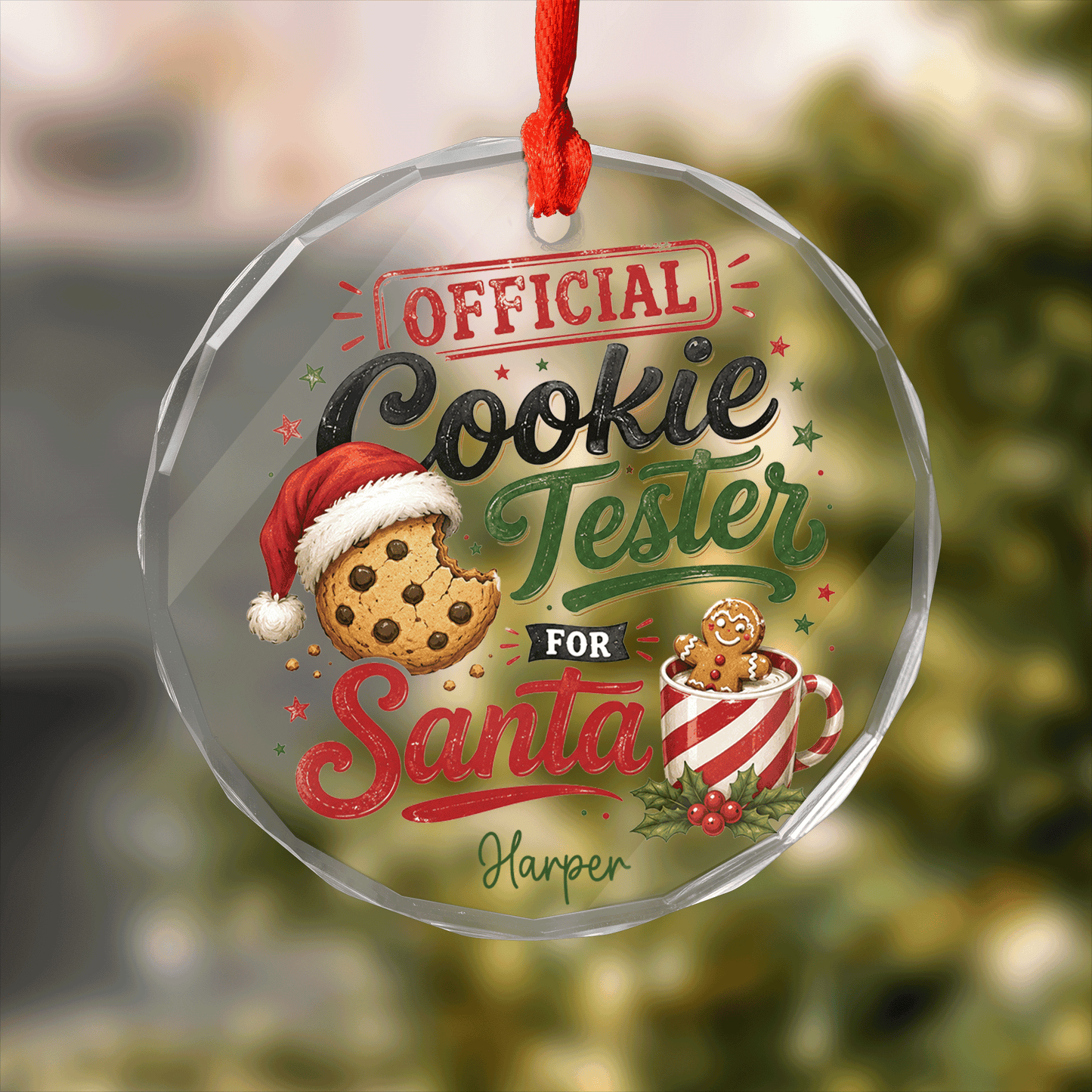 Personalized Official Cookie Tester for Santa Glass Ornament with Custom Name