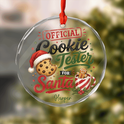 Personalized Official Cookie Tester for Santa Glass Ornament with Custom Name