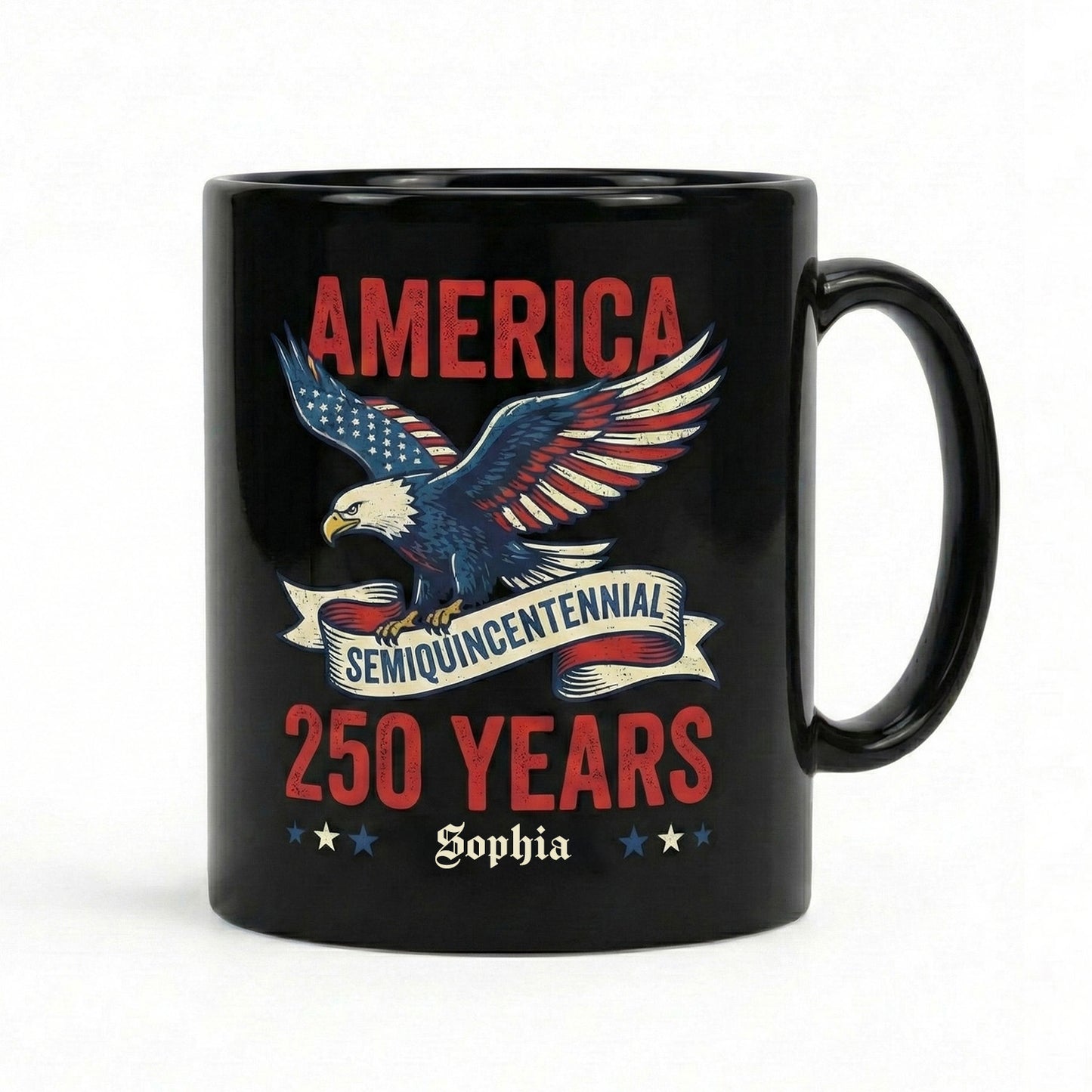 America 250 Semiquincentennial Eagle Personalized Black Mug – USA 250 Years Anniversary Mug