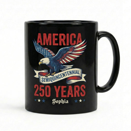 America 250 Semiquincentennial Eagle Personalized Black Mug – USA 250 Years Anniversary Mug