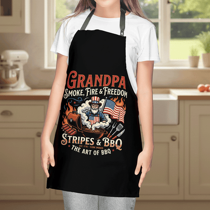 Grandpa Smoke Fire and Freedom Apron – Patriotic BBQ Grilling Apron Gift for