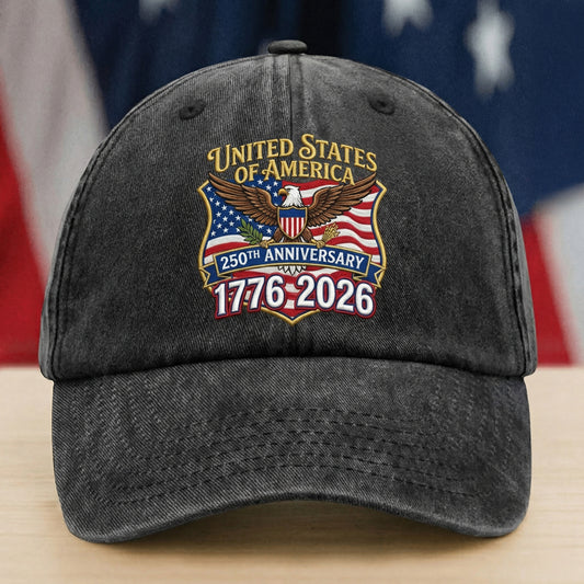 1776–2026 American 250th Anniversary Eagle Washed Denim Cap – Personalized Patriotic Gift for Dad