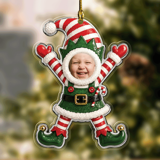 Personalized Baby Face Elf Acrylic Christmas Ornament, Custom Photo Christmas Ornament, Baby's First Christmas Keepsake, Cute Holiday Tree Decoration