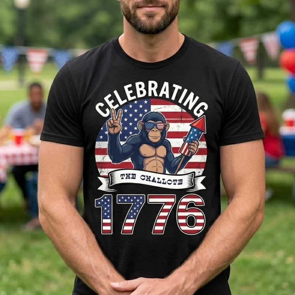 Funny USA 250th Anniversary T-Shirt – Celebrating 1776 Patriotic Monkey 4th of July Shirt 2026
