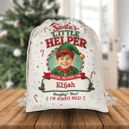 Personalized Santa's Little Helper Christmas Sack, Custom Name Santa Gift Bag