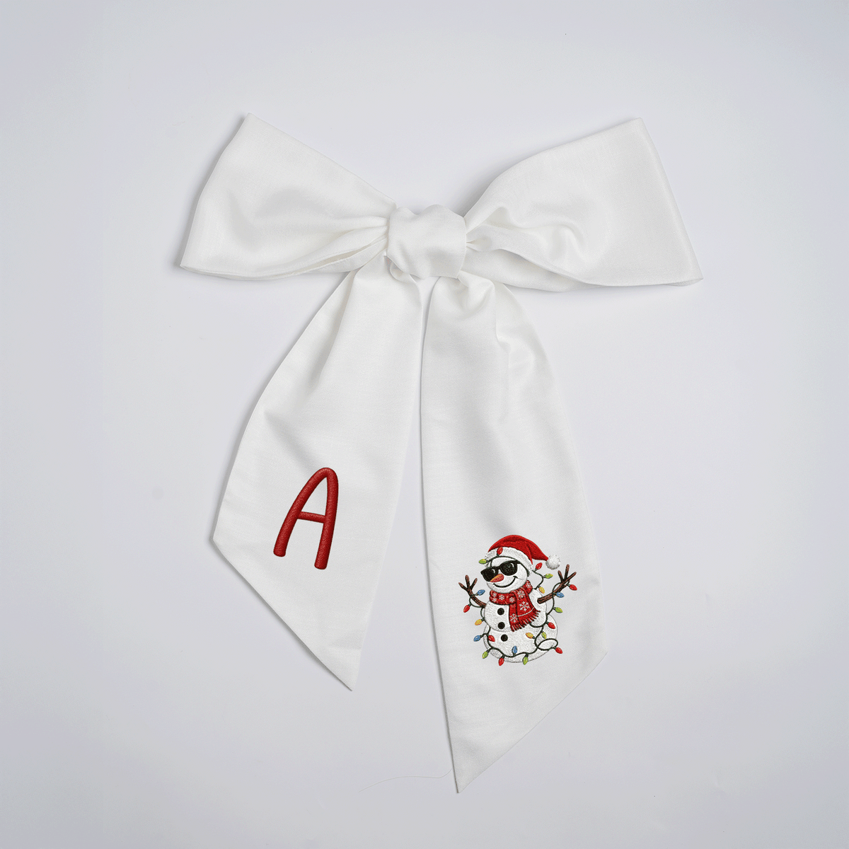 Custom Monogram Cool Snowman Linen Wreath Bow, Personalized Initial Sunglasses Snowman Christmas Wreath Sash & Front Door Decor