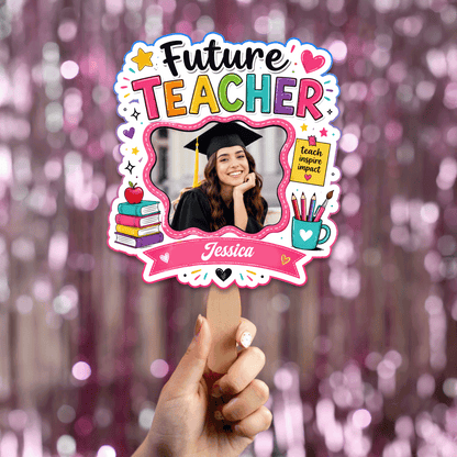 Personalized Future Teacher Custom Shape Photo Hand Fan, Graduation Fan with Photo & Name