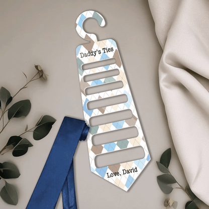 Personalized Tie Hanger for Daddy – “Daddy’s Ties” Wooden Organizer Gift