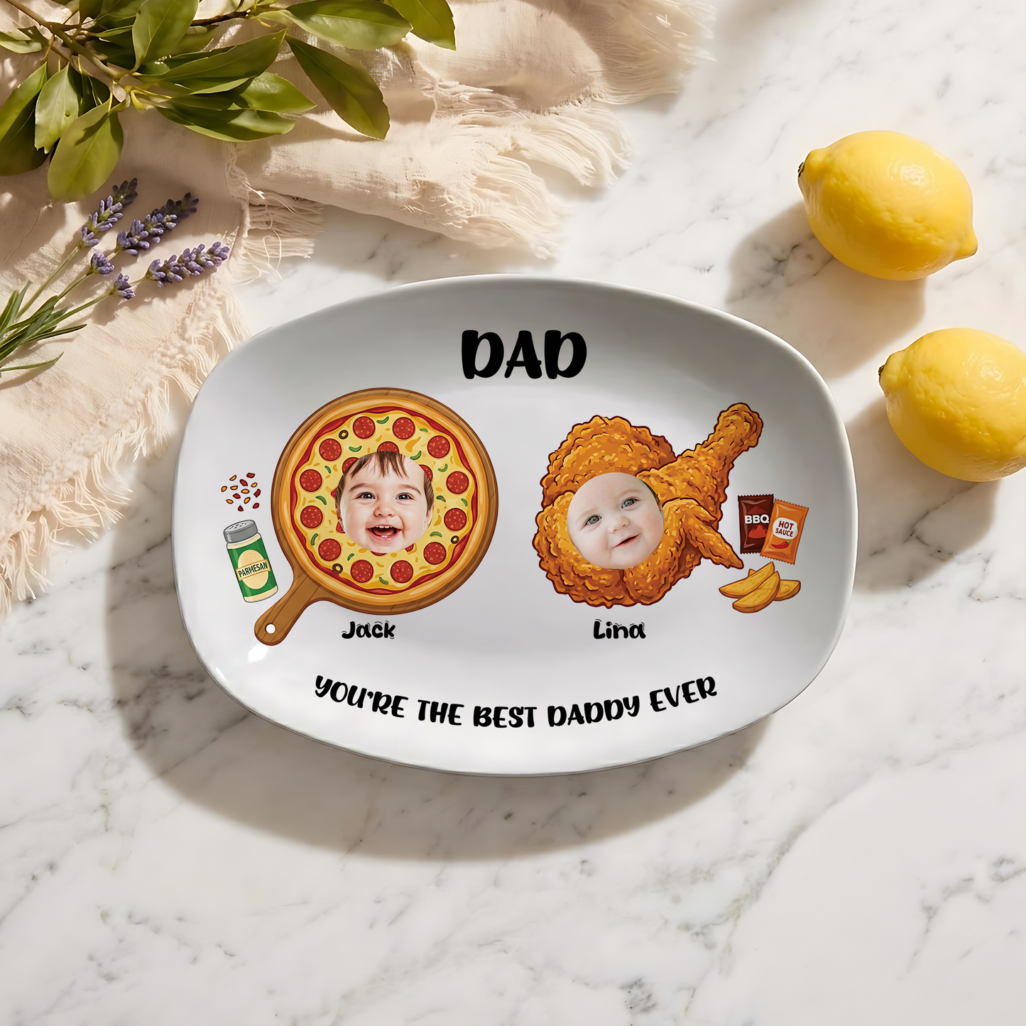 Personalized Daddy BBQ Photo Platter – “Best Daddy Ever” Custom Plate with Kids’ Photos | Father’s Day Gift for Dad | Family Keepsake Serving Tray