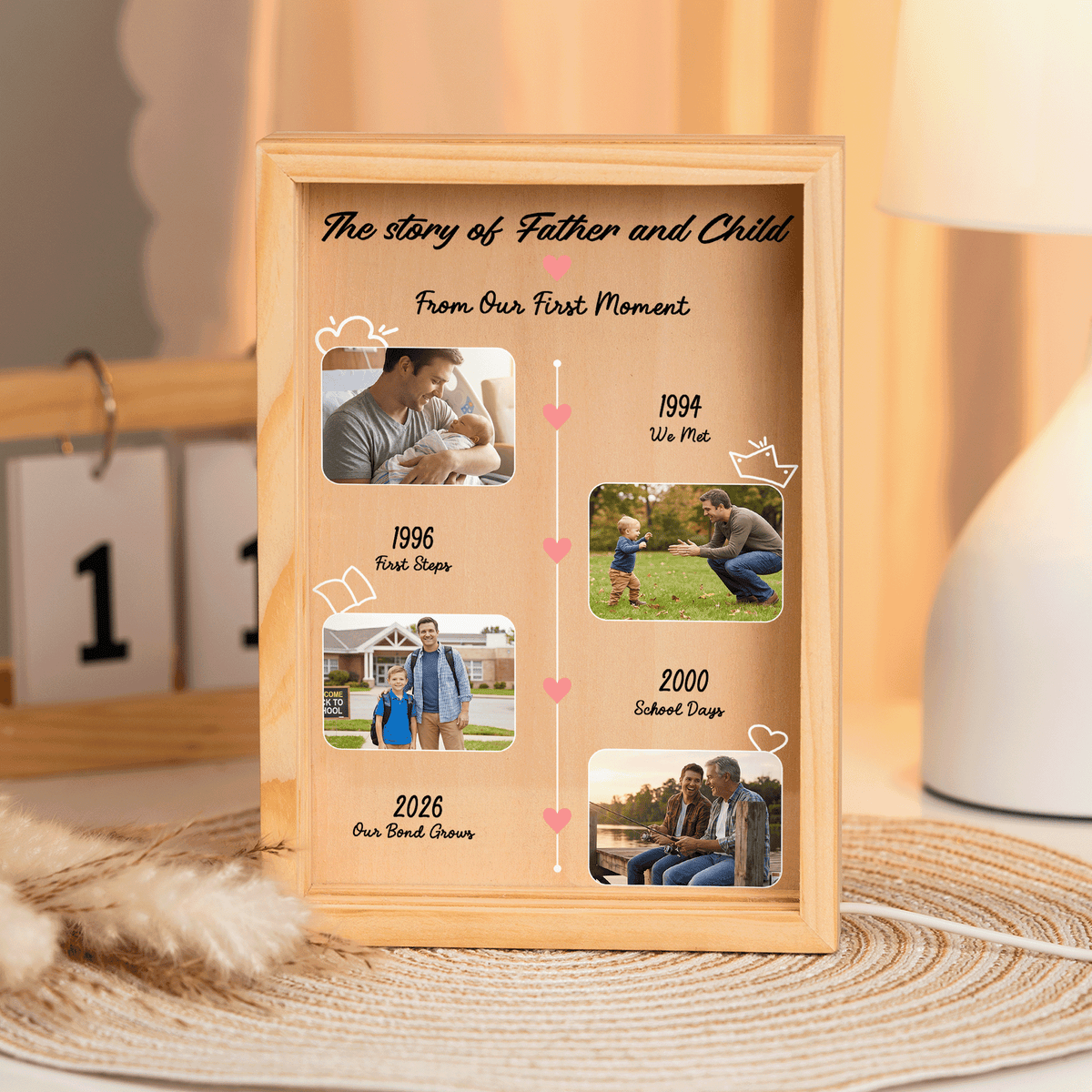 The Story of Father and Child From Our First Moment Photo Frame Light Box - Custom Photo LED Gift for Dad